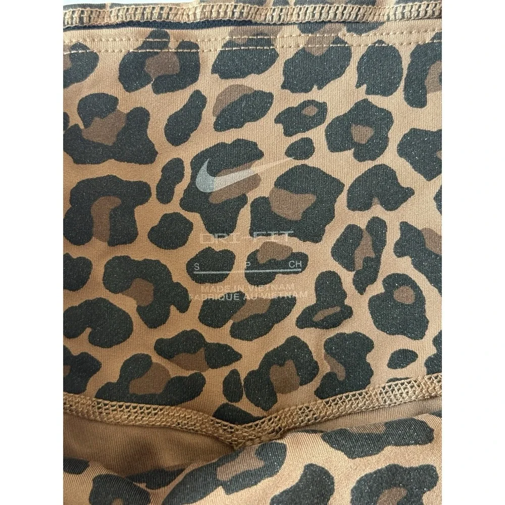 Nike Sparkly Leopard Print Leggings Brown Black Animal Print Cropped S